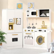 Wooden Kids Play Kitchen Set, Cookware Accessories, White  Transparent Coloring