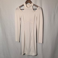 GUESS Womens Cream Cold Shoulder Ribbed Long Sleeve Bodycon Mini Dress Med - NWT