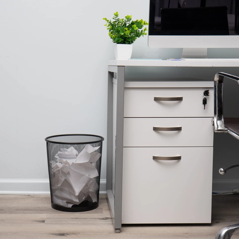 Papelera de malla, juego de 3, cesta de papel de desecho, redonda, oficina, malla metálica, 11,5... Foto 2 de 4