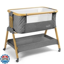 3 in 1 Baby Bassinet with Wheels, Portable Bedside Sleeper for Baby with 7 Ad