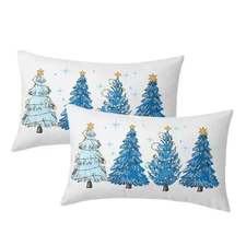 Blue Christmas Tree Lumbar Throw Pillow Covers 12X20 In Set of 2 Xmas Tree 