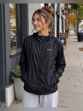 Columbia Youth Windbreaker Jacket XL Black Lightweight Hooded Zip