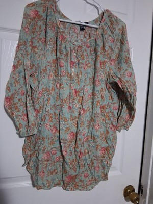 Chaps Floral Print 34 Sleeve Blouse Size 1X