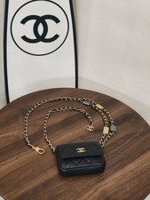 Auth Chanel Mini Flap Crossbody Bag Black Caviar Leather Chain Card Wallet Bag