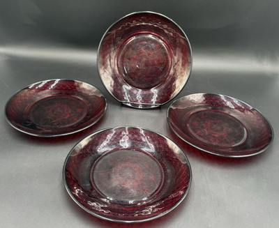 4 Cristal D'Arques Durand Salad Bread Desert Plates Ruby Red Dinner Luncheon