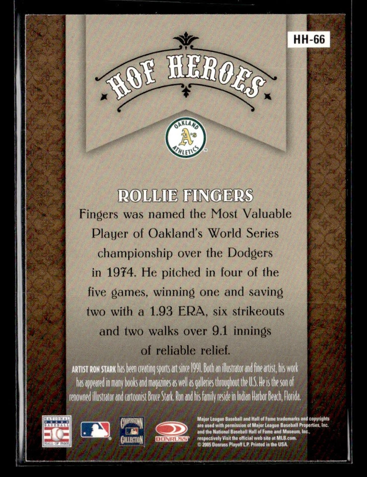 2005 Donruss Diamond Kings Rollie Fingers #HH-66 HOF Heroes - Image 2 of 2