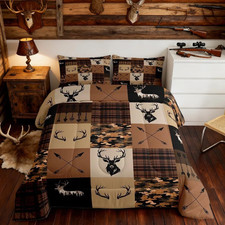 Camo Deer Comforter Set All Season Antlers Bedding Set with 2 Pillow Cases Hunti