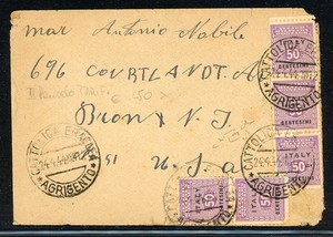 AMG-SICILY Postal History LOT #7 APR 1944 2.50L AGRIGENTO - BRONX RAYBAUDI $$$