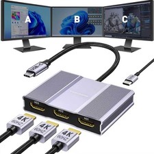 USB C to 3 HDMI Adapter with PD 100W, 4K 60Hz HDMI Splitter Extended Display
