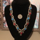 Jeweler COIN SILVER (.900), SLEEPING BEAUTY Turquoise & RED CORAL CROSS Necklace — photo 2