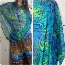 Y2K Teal Mesh Paisley Festival Poncho - Fairycore Whimsy Grunge - Free Size