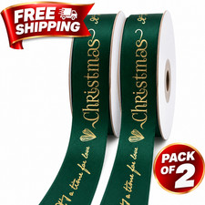 2 Pack Christmas Satin Ribbon Green Gold Christmas 20 Yards Total