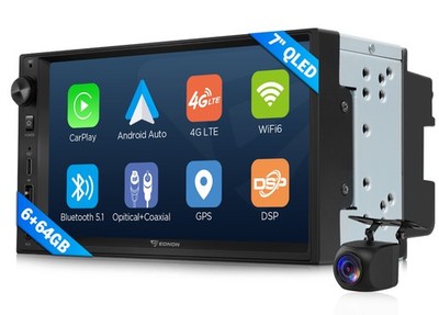 Android 13 6+64G Radio Doppel DIN GPS Navigation 7'' QLED CarPlay DSP WiFi 4G LTE