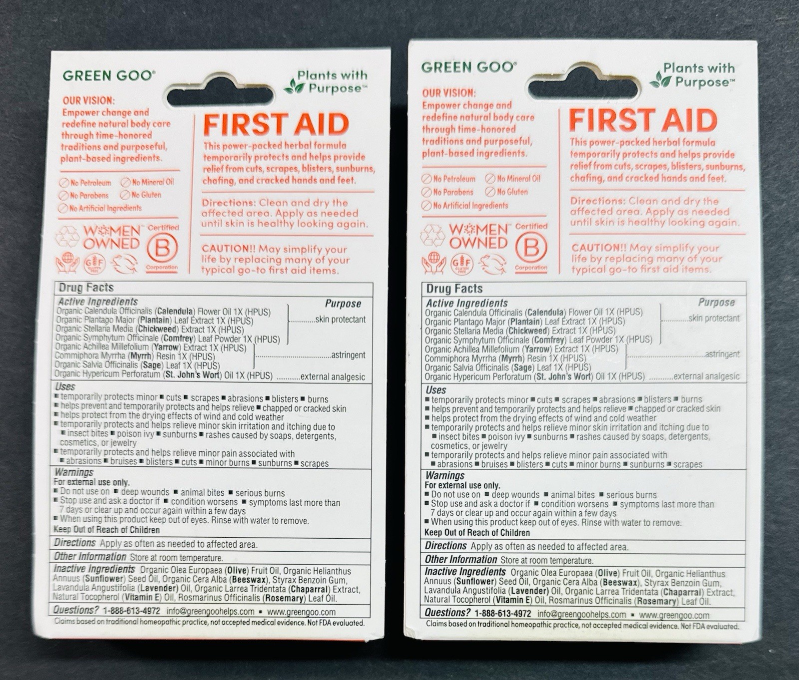 2 GREEN GOO - First Aid - All Natural Plant Based Ingredients 1.82 Oz, BB: 01/26