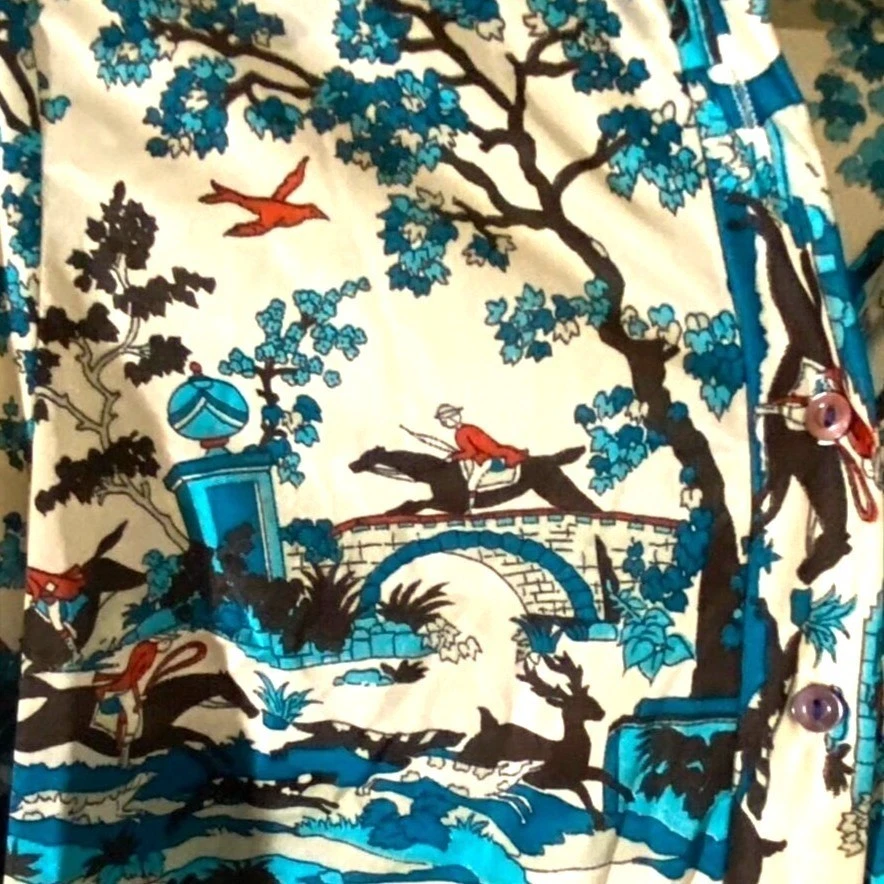 Vintage DAVID SMITH 70s Equestrian Print Half Button Popover Shirt Novelty Men S - Image 4 of 4