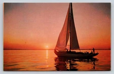 Vintage Florida Sunset Sailboat Photochrome Postcard by Tichnor Bros
