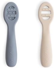 Mushie First Feeding Baby Spoons | BPA-Free Silicone Learning Spoons 2-Pack | D