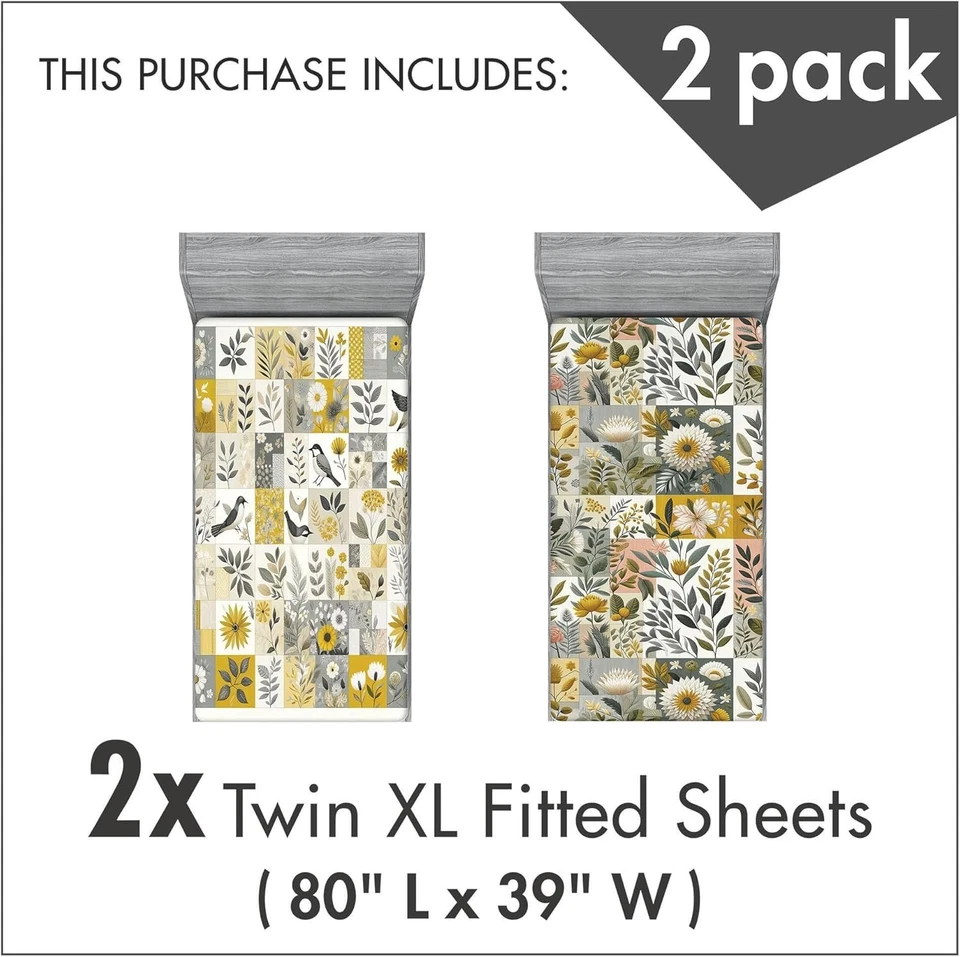 Ambesonne BOHO 2 Pack Twin Fitted Sheets Earth Yellow Champagen - Image 2 of 3