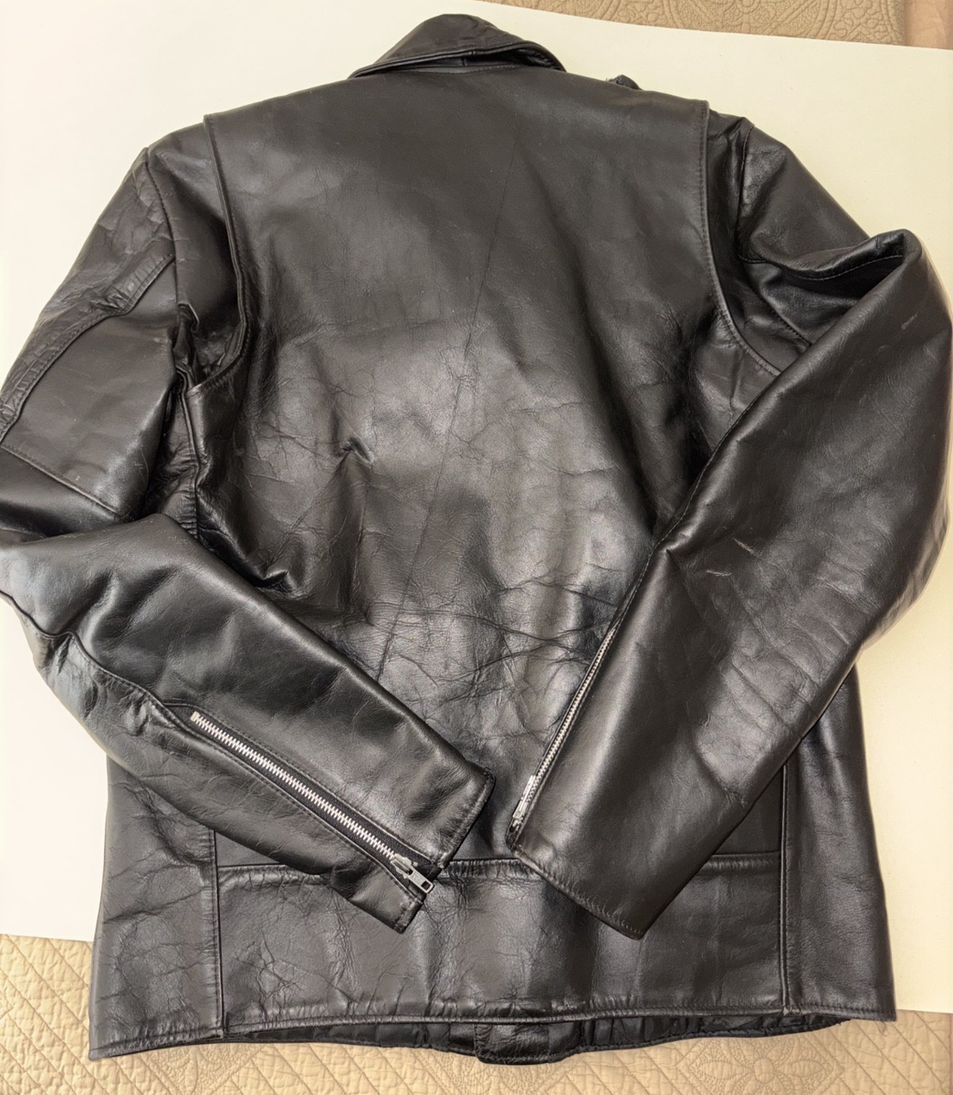 VTG Leather Biker Jacket Sears The Leather Shop Mens 44 X-Tall