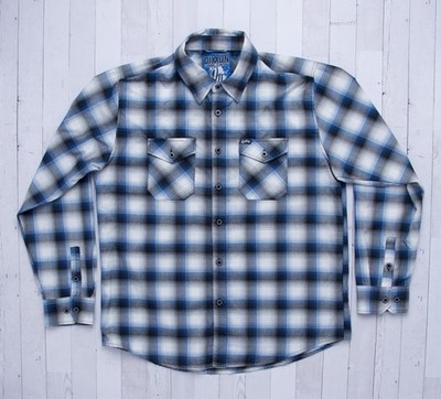 Dixxon West Coast Customs 30 YR Blue Black White Shadow Plaid Flannel Shirt XL