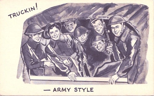 TRUCKIN' ARMY STYLE! WW2 army military postcard artist war truck transport