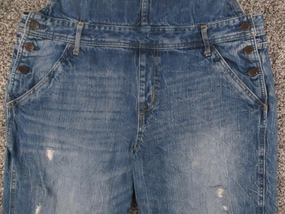 Macacão Aeropostale Feminino XL Azul Denim Babador Alças Ajustáveis Desgastadas 35x28 - Imagem 3 de 4