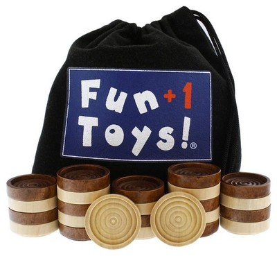 Fun+1 Toys! Classic Wood Checkers 1.125 inches by inches, Brown 