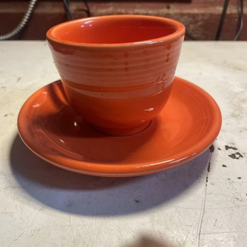 1936 Vtg RED ORANGE FIESTA PLATE RADIOACTIVE ORANGE GLAZE  Cup and Saucer