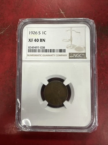 1926 S WHEAT CENT NGC XF-40 BN - WHEAT CENT - CERTIFIED SLAB - 1C