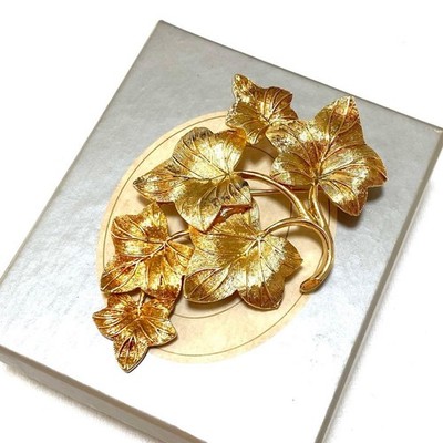 Christian Dior Vintage Gold Leaf Motif Brooch Antique Vintage 