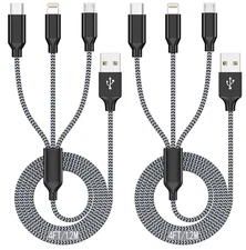 Charging Cable 3 in 1 Fast Charger Type-C Micro USB Cord 4FT Nylon (2 pack)