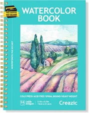Watercolor Paper Pad, 5.5"X8.5” (24 Sheets, 140Lb/300G), Spiral - Bound with Tea