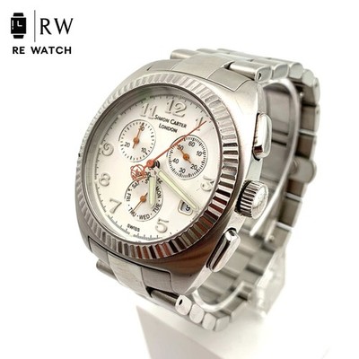 Simon Carter Chronograph Uhr Edelstahl weißes Zifferblatt aus Japan
