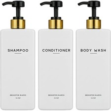 White Shampoo and Conditioner Dispenser Set by - Refillable Shampoo and Condi...