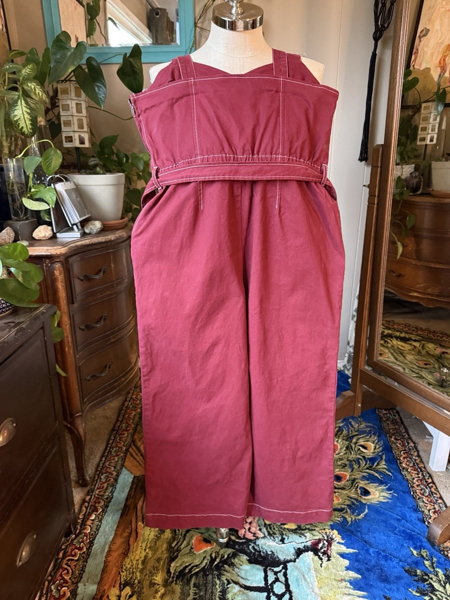 ModCloth A Solid Plan Cropped Jumpsuit Romper Overalls Burgundy Large View 6