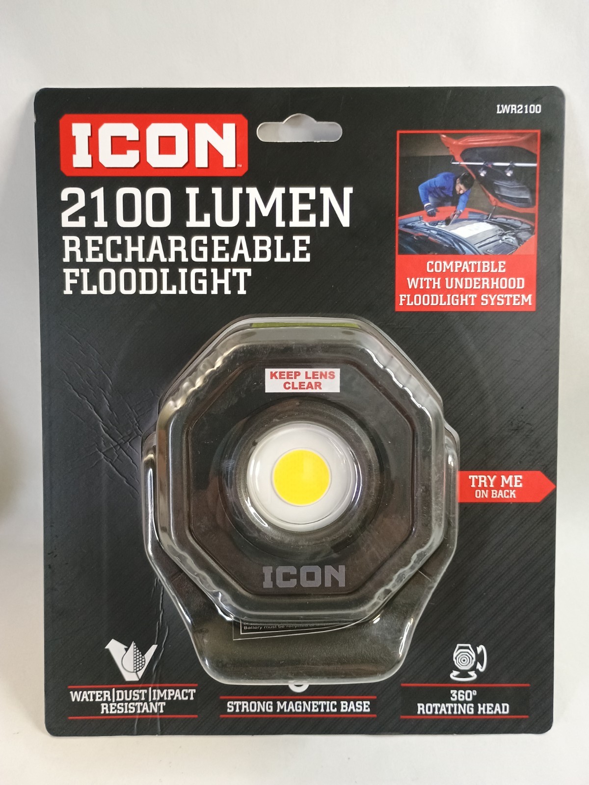ICON LWR2100 2100 Lumens FloodLight Rechargeable Magnetic 360 Rotating Head New!