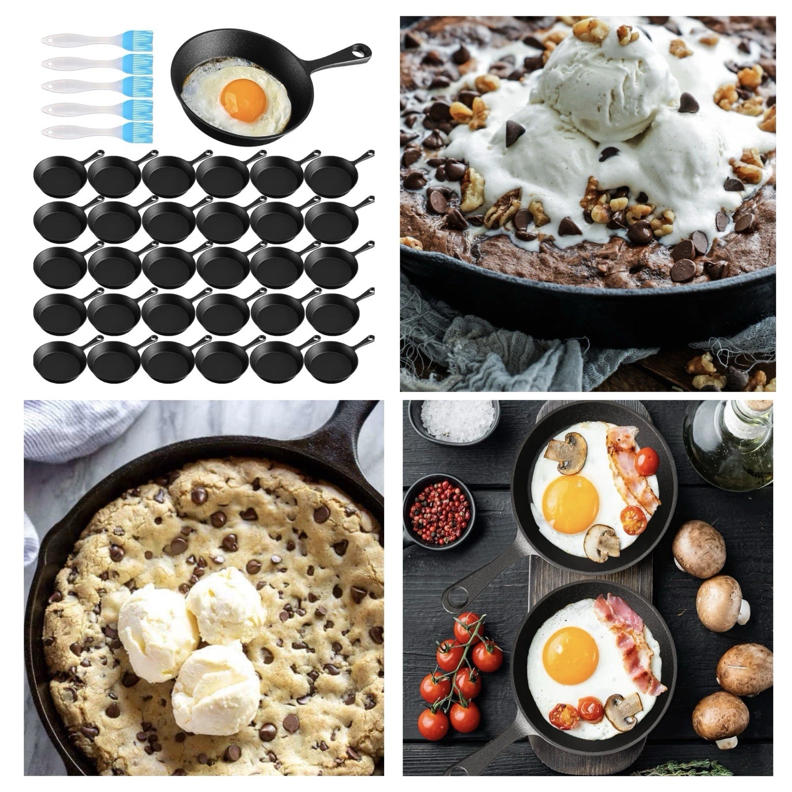Restaurant Supply 45 Piece Set 4”in Cast Iron Mini Skillets/ Frying Pans, Black