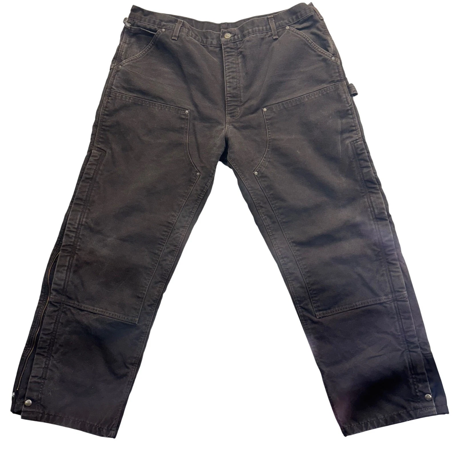 Carhartt Insulated Double Knee B194 dkb Work Pants Quilted Zip Leg Brown 42x32