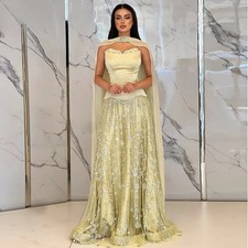 A-Line Evening Dress shawl Sweetheart Beads Long Formal Prom Wedding Party Gown
