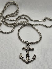 Anchor Nautical Sea Silver Tone Long Necklace Pendant Chain Jewelry Gift