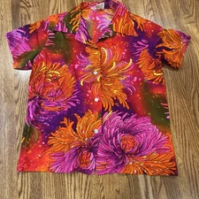 Vintage Hawaiian Shirt Blouse Top Sears Fashions Loud Bold Colors Size S