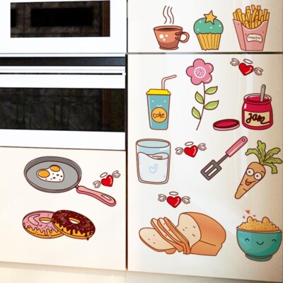 Cartoon Kitchen Decal Fridge Flower Carrot Bread Food Vinyl Decor Wall Stickers