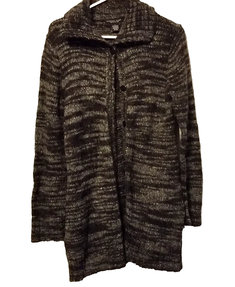 Cárdigan suéter tejido punto de referencia con botones talla grande negro manga larga Foto 3 de 4