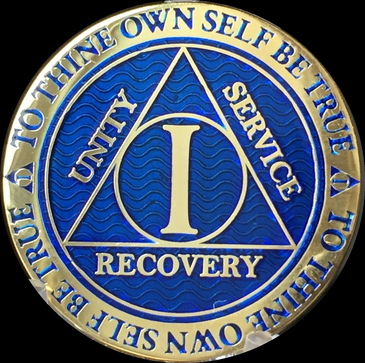 1 Year Alcoholics Anonymous Medallion Blue Gold Plated AA Sobriety Chip Coin - Foto 14