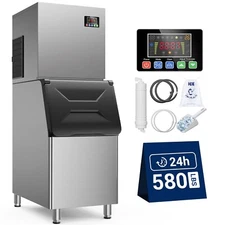 Commercial Ice Machine 580Lbs/24H 400Lbs Storage Capacity  for Cafe, Bars, Hotel