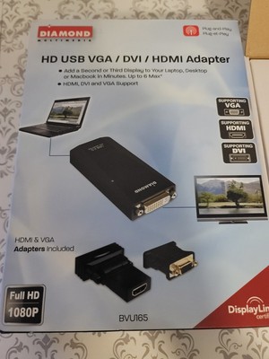Diamond Multimedia BVU165 Full HD 1080P USB 2.0 VGA/DVI/HDMI Adapter OPEN BOX