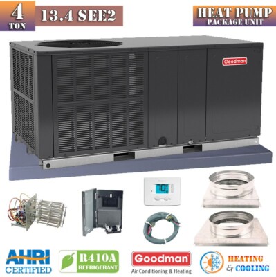 4 Ton 13.4 SEER2 Goodman AC Heat Pump Package Unit System + Install Kit