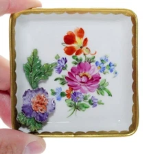 DRESDEN Germany Hand Painted High Relief Floral Motif Porcelain Serving Dish