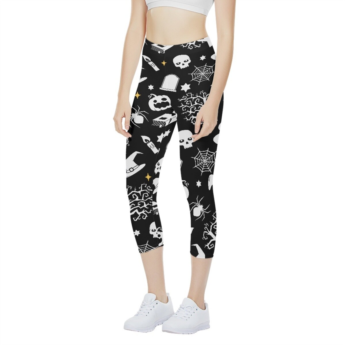 Candles And Ghosts Yoga Pants Long 3/4 Leggings Print Fashion Sexy Stretchy Gym-image