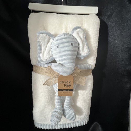 NEW Chick Pea Baby Blanket Elephant Plush Lovey Set Ivory Gray Ribbed